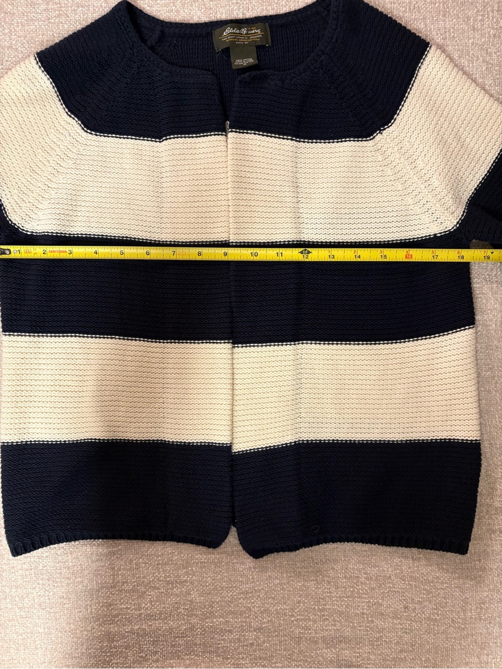 Adorable Women’s Eddie Bauer Navy and Cream Striped Open Cardigan Size M - Picture 10 of 14